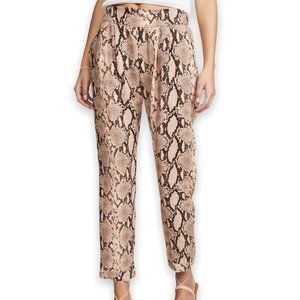 Enza Costa Cropped Snake Print 100% Linen Tapered Summer Pants Tan Brown Size 6